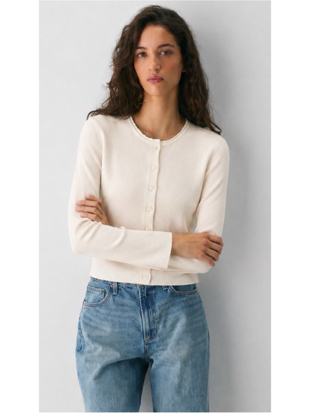 L'Academie Classic Cream Blush Button-Front Knit Cardigan Size L ~ NWT